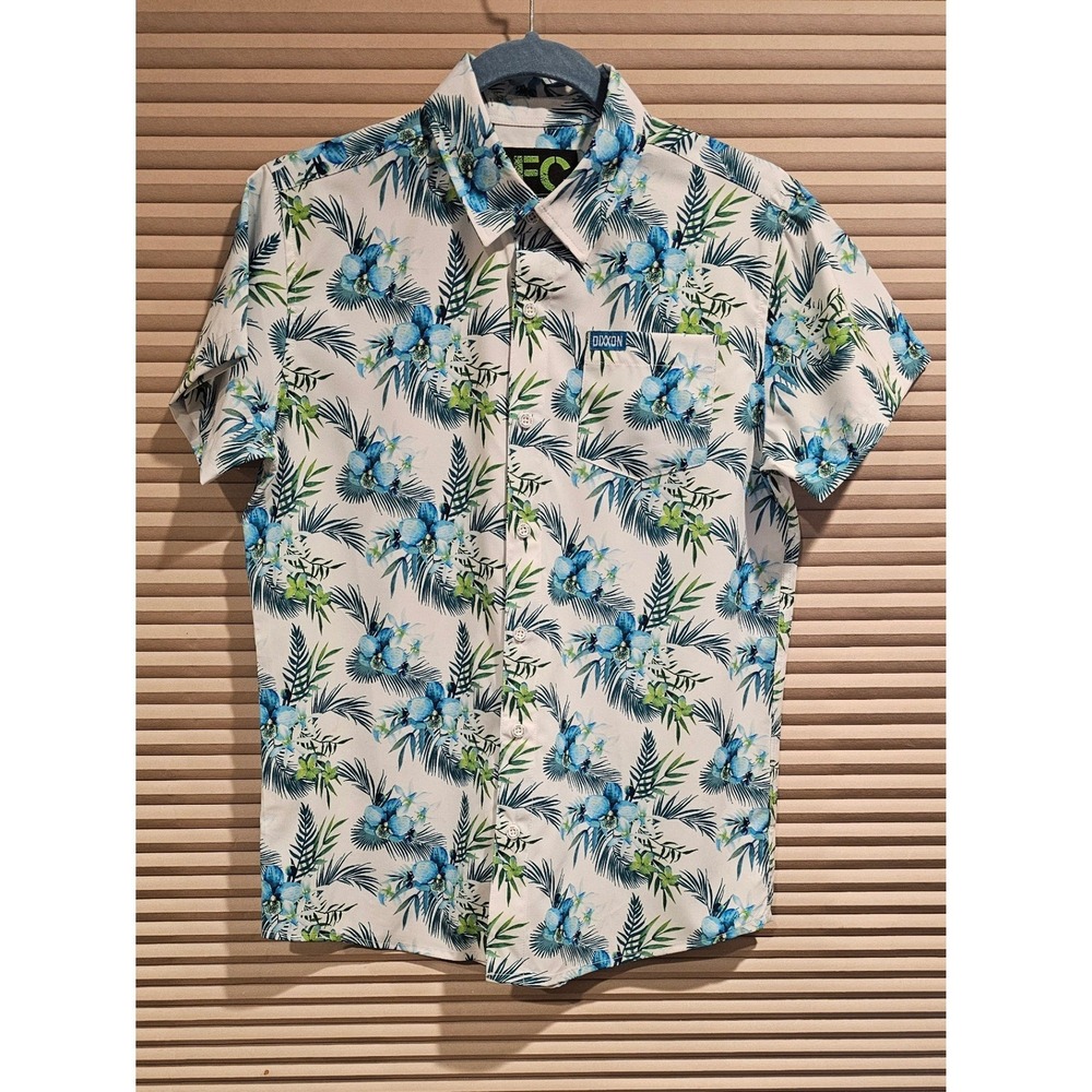 Dixxon Flannel Co Kids XL Tropical Floral Short Sleeve Button Up Shirt Blue
